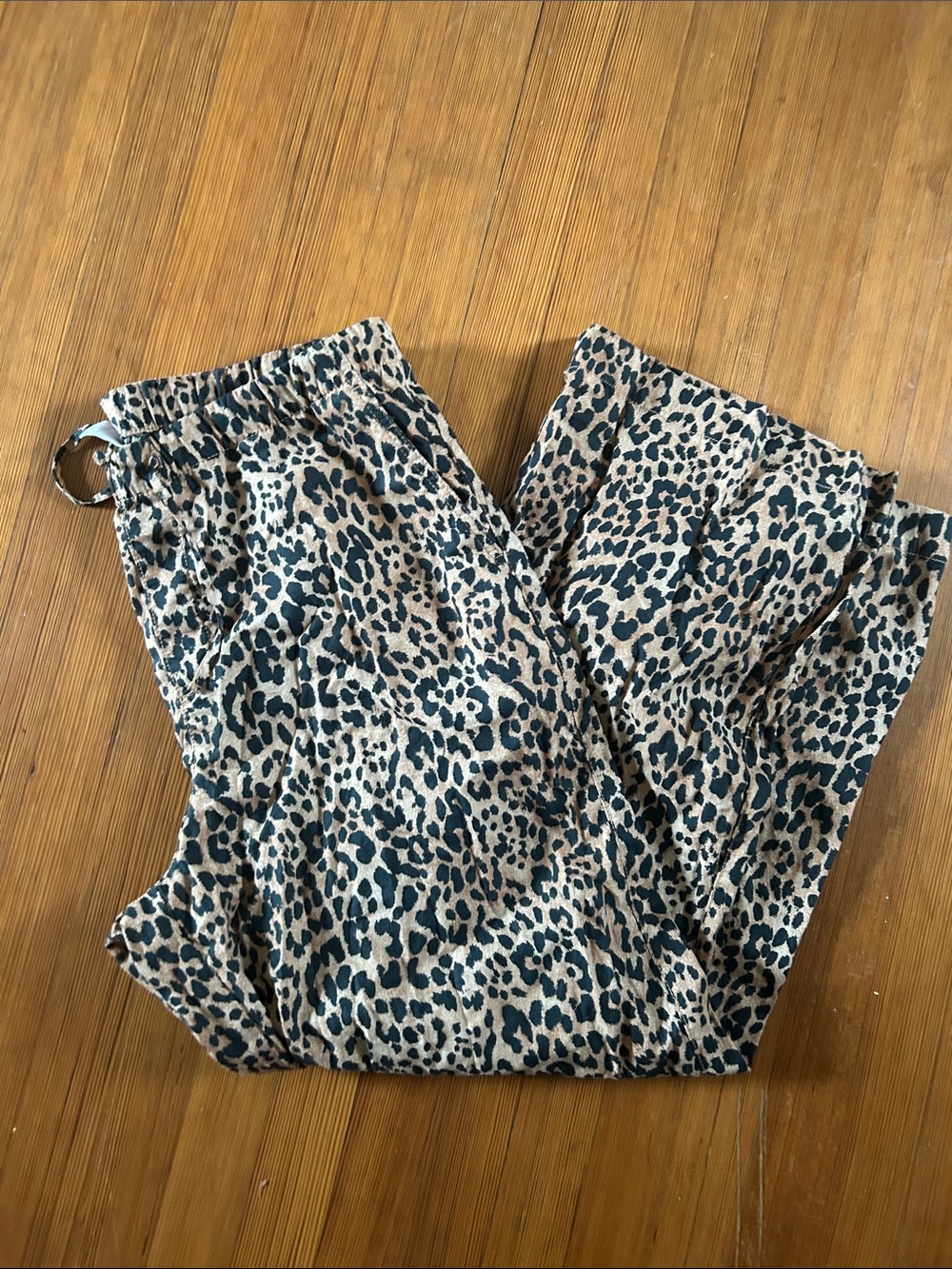 GAP Leopard Print Pull-On Wide-Leg Pants - Beige & Black